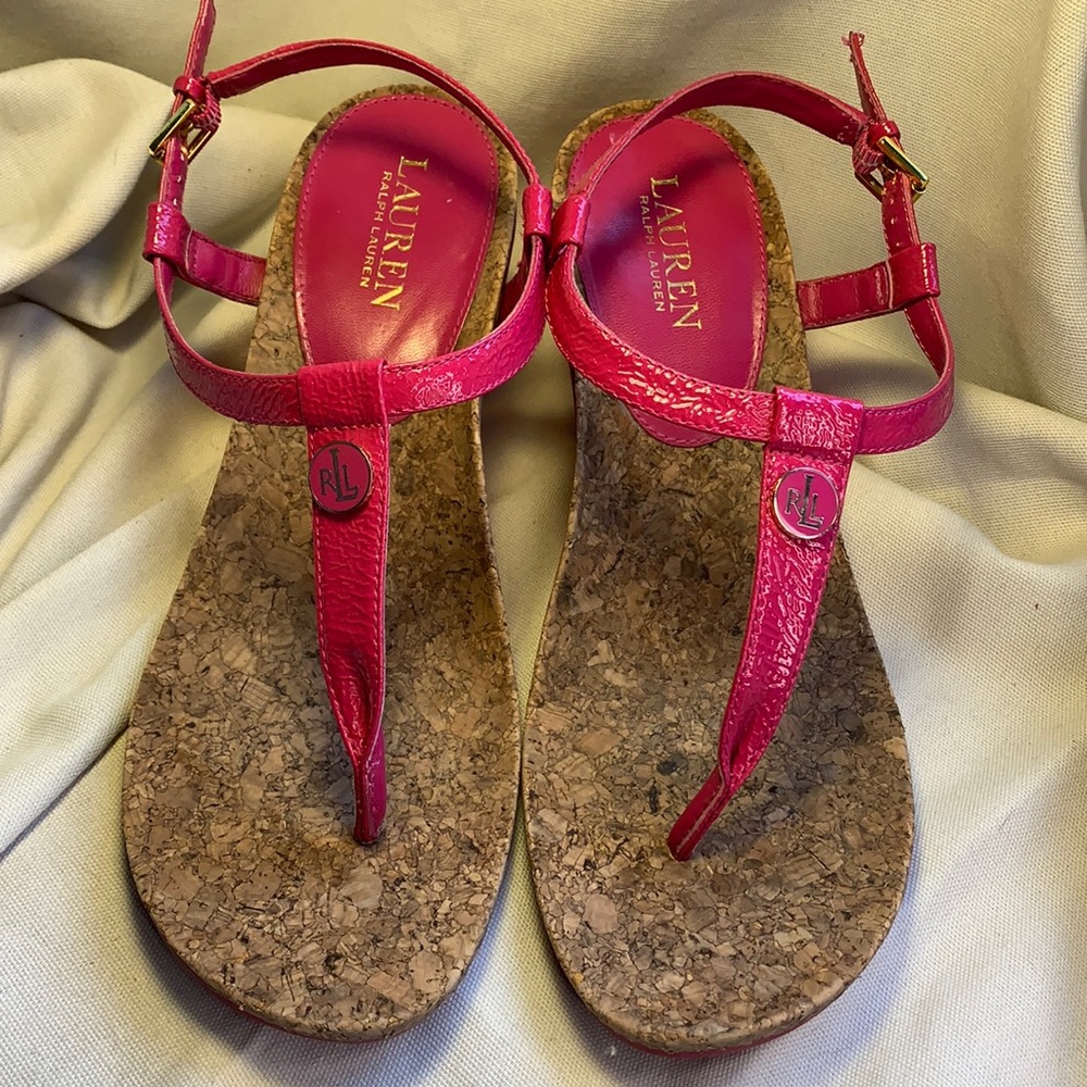 Ralph Lauren almost NEW cork/thong wedge worn once